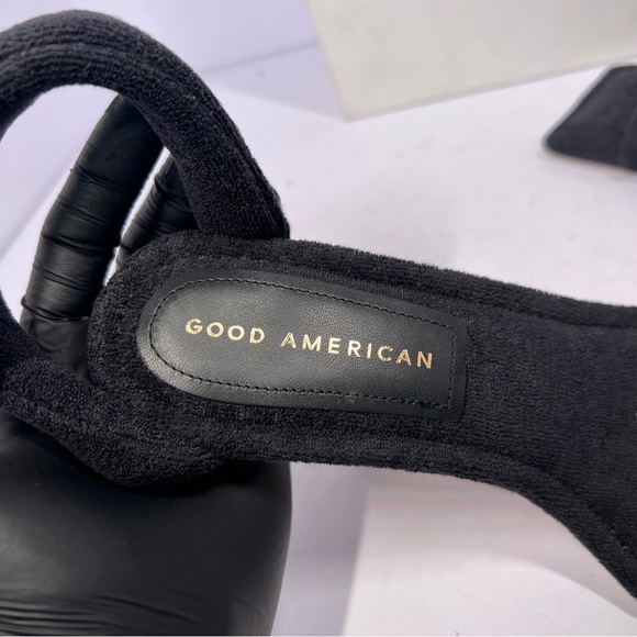 Good American Terry Cloth Square Toe High Heels Shoes Black Size 7.5 - Picture 8 of 13